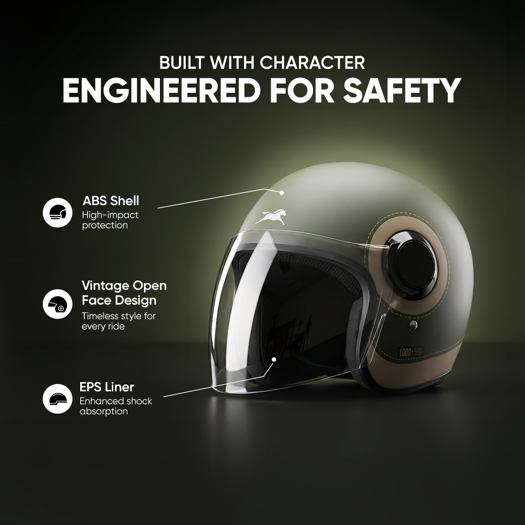 TVS Silk Route Helmet for Men & Women | Vintage Open Face Helmet with Clear Visor | ISI & DOT Certified | ABS Shell | EPS Liner | Retro Stylish Helmet for City & Highway Riding